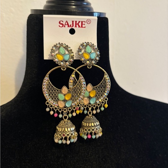 Indian jewelry Jewelry - Gold and Multicolor Bohemian Earrings
